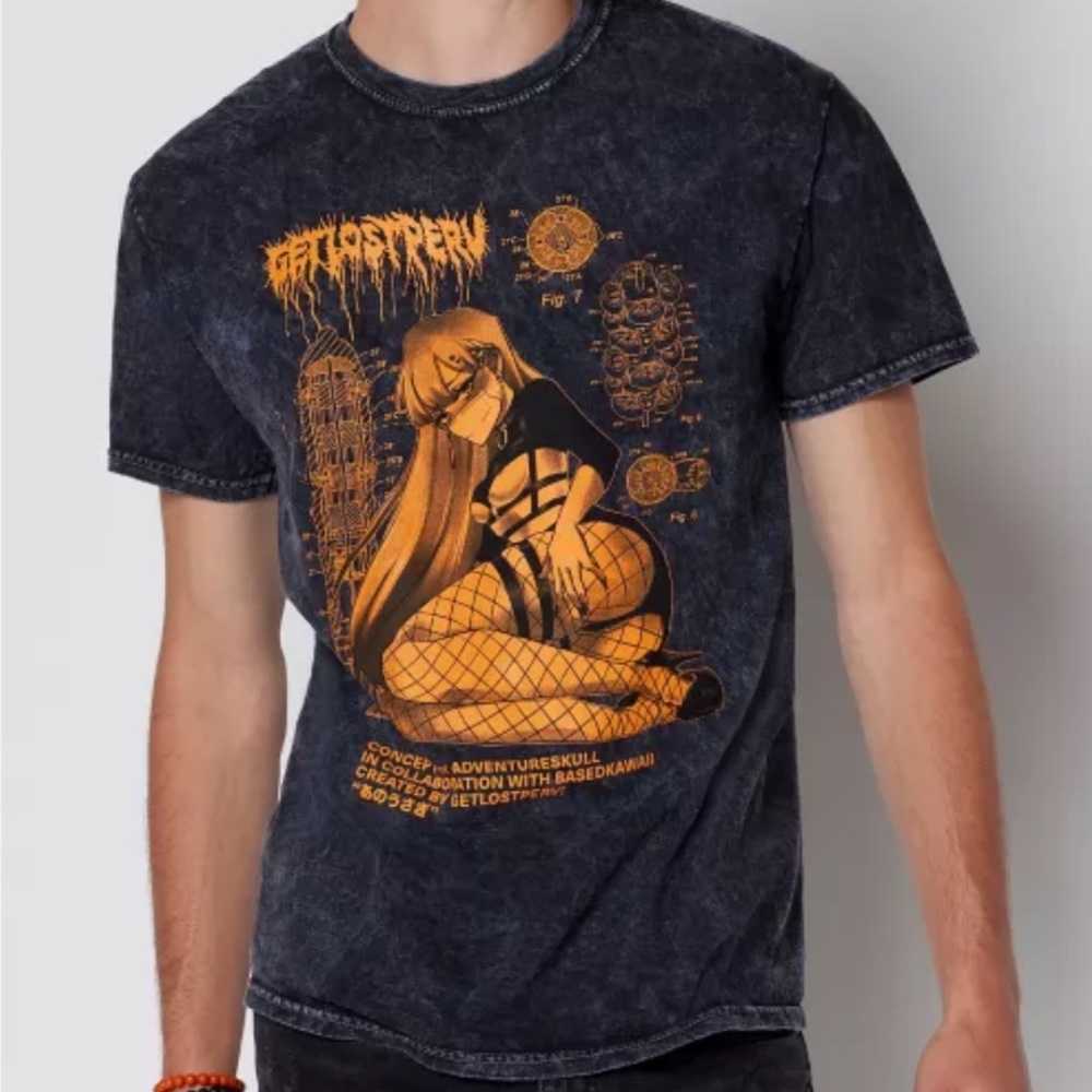NWT Spencer’s Get Lost Perv Paragon Black Acid Wash T-shirt